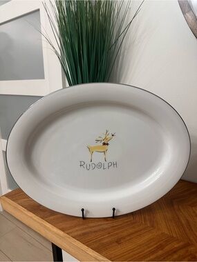 Vintage Pottery Barn Rudolph Reindeer Oval Serving Platter Dish 16”x12.5” EUC